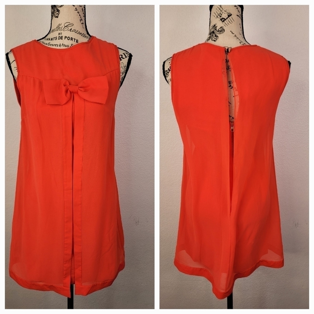 Ted Baker London Shift Dress Sz 1/US 4 Josa Red Orange Bow A-LineFlare Swing
